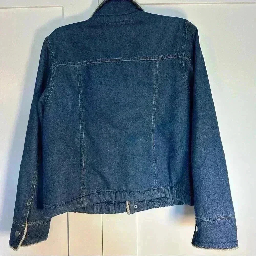 Vintage 90’s Sherpa lined denim jacket coat medium snap closure trucker barn - Picture 4 of 9